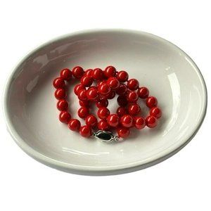 8mm Red Round Sea Shell‎ Pearl Beaded Necklace 18in